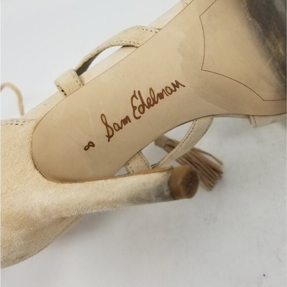 Sam Edelman Beige Tan Strappy Stilettos Heels  Azela Leather Heels Size 8 - Picture 8 of 14